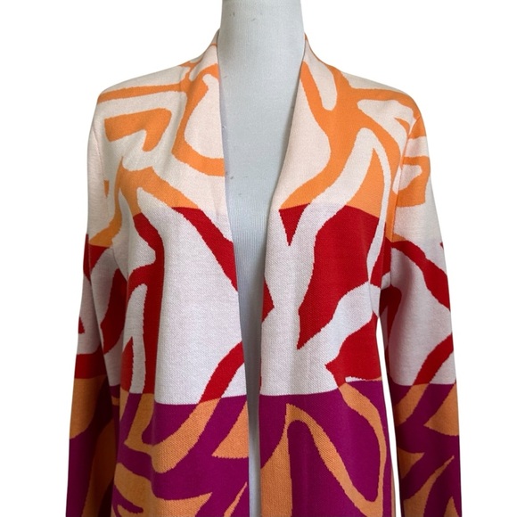 Soft Surroundings Color Burst Bold Floral Longline Open Front Cardigan Sz Medium - Picture 4 of 9